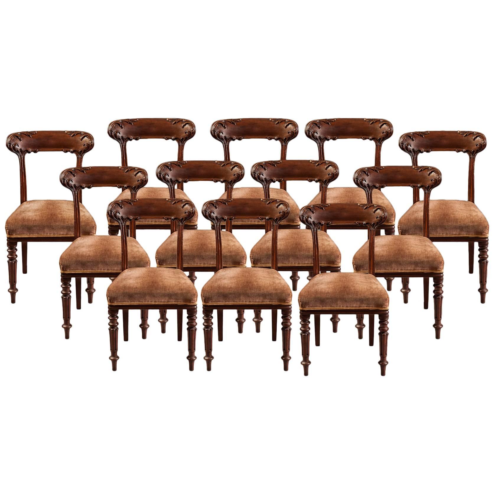 Set of 12 English Mahogany Dining Chairs by Howard & Sons