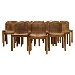 Retro 1970's Italian oak and rattan dining chairs ... 