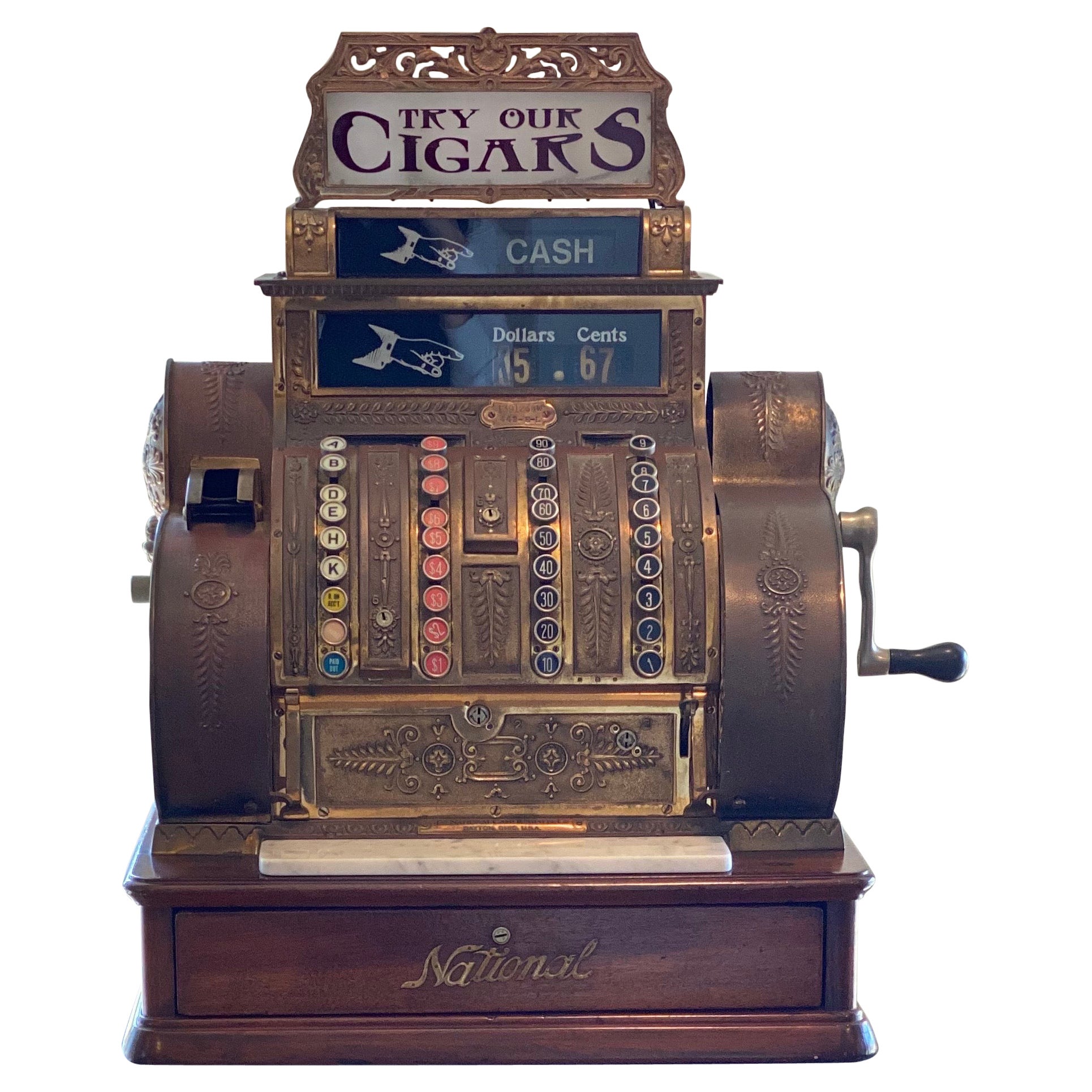 National Cash Register Co. Cash Register aus Messing, Modell 442, frühe 1900er Jahre auf Sockel