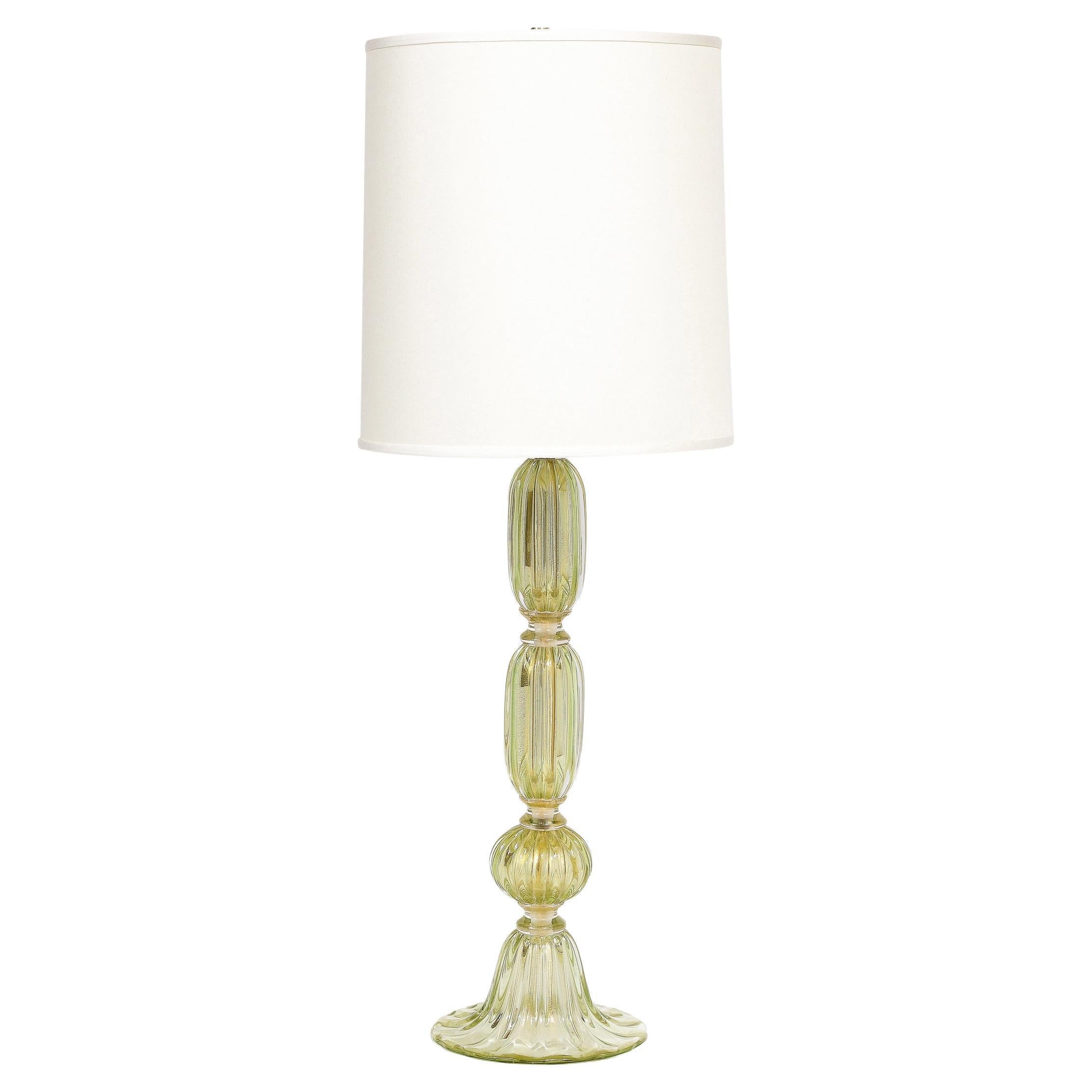 Modernist Hand-Blown Murano Glass Table Lamp in Peridot w/ 24Karat Gold Flecks For Sale