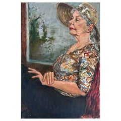 Marian Smith  Vintage Figurative Painting "Woman with Hat" on Canvas