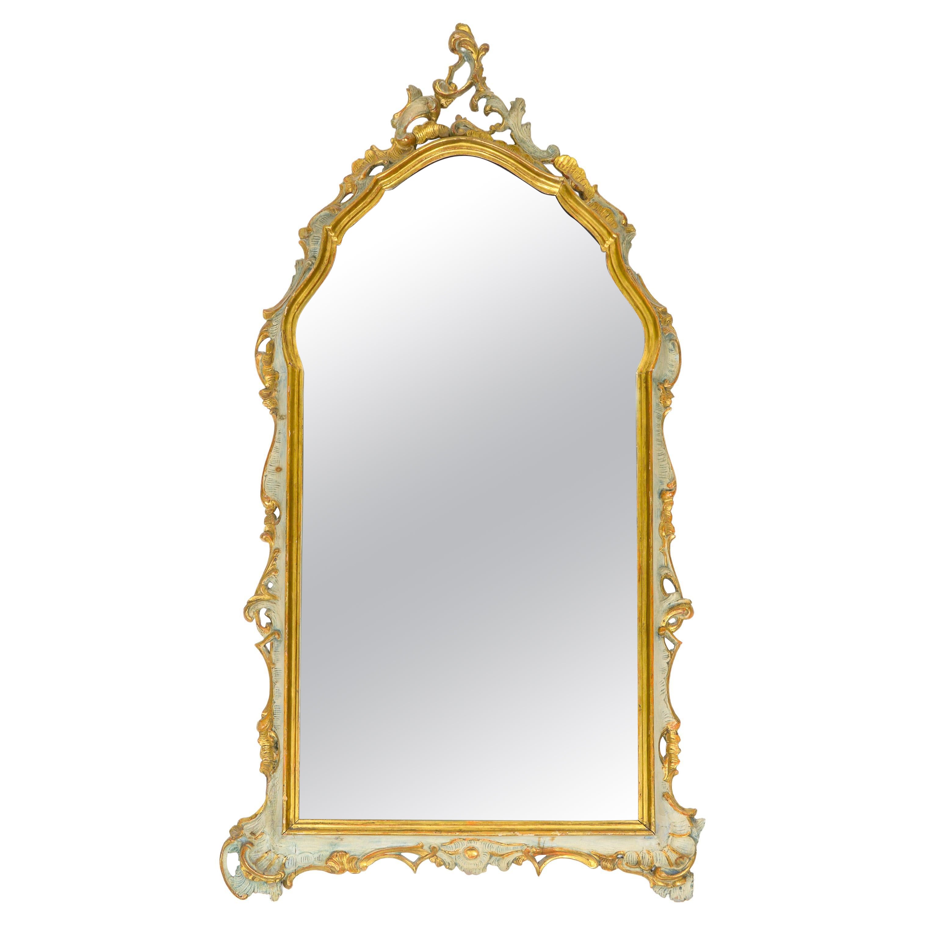 A Venetian Rococo Green Painted and Gilt Mirror For Sale