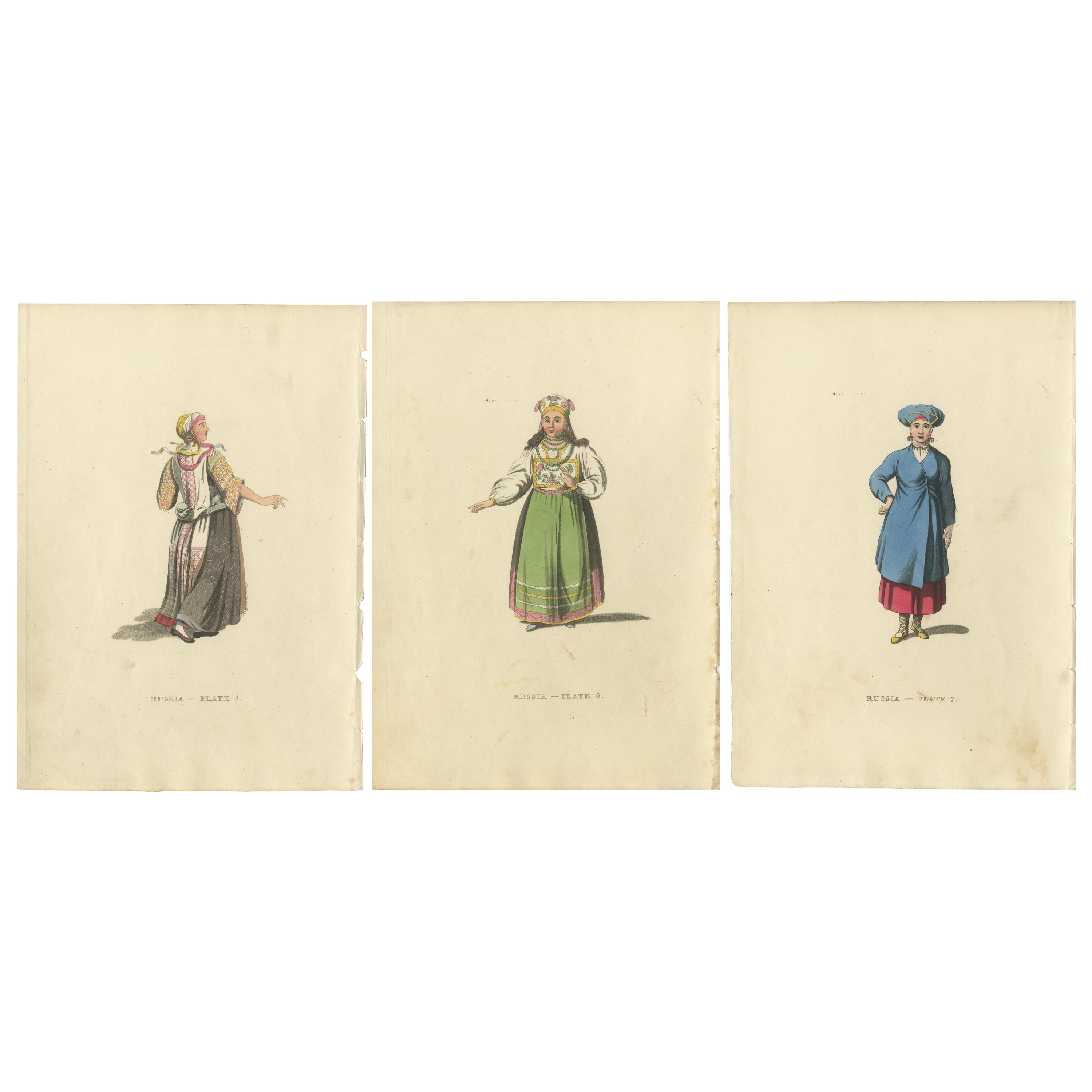 Traditional Attires of Finnish, Estonian and Angria Women in Former Russia, 1814 For Sale
