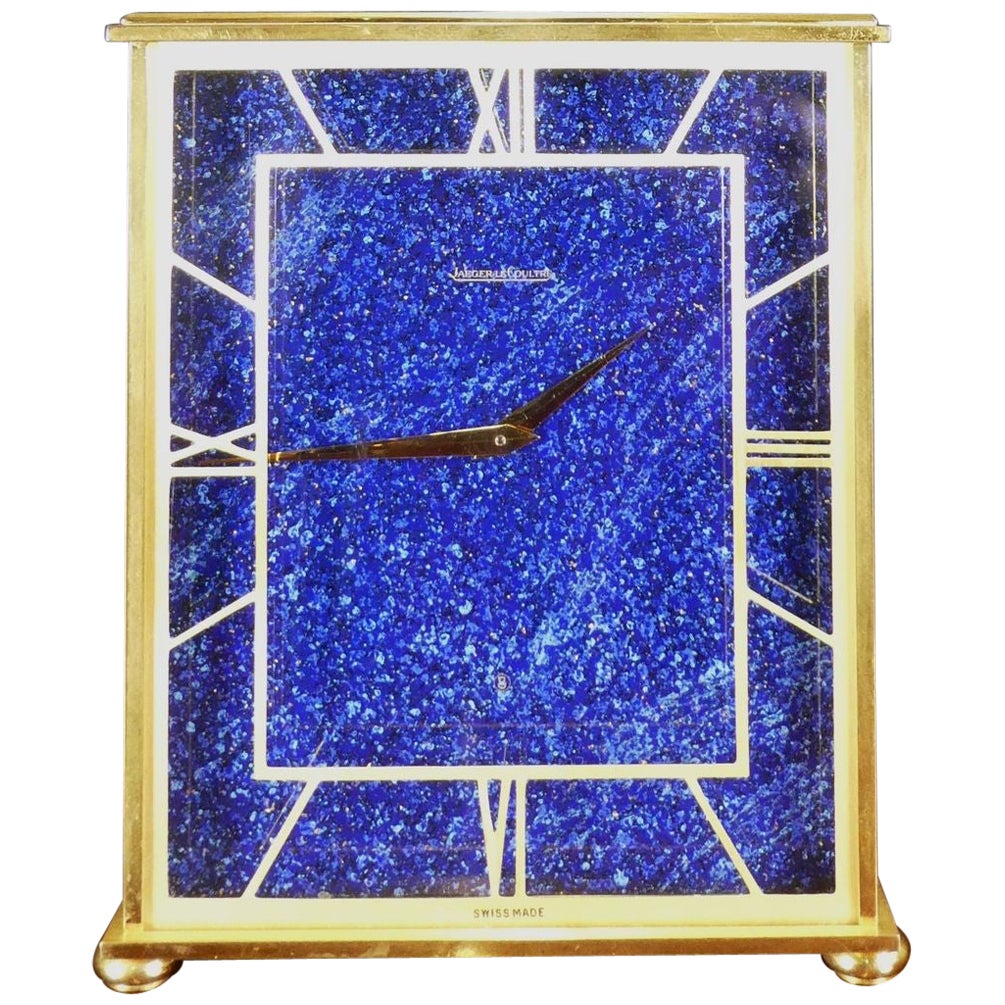 Pendule de cheminée dorée et lapis-lazuli de Jaeger Le Coultre