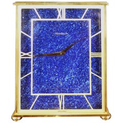 Pendule de cheminée dorée et lapis-lazuli de Jaeger Le Coultre