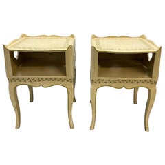 Pair of Painted Louis XV Style Night Stands with Leaf Decoration
