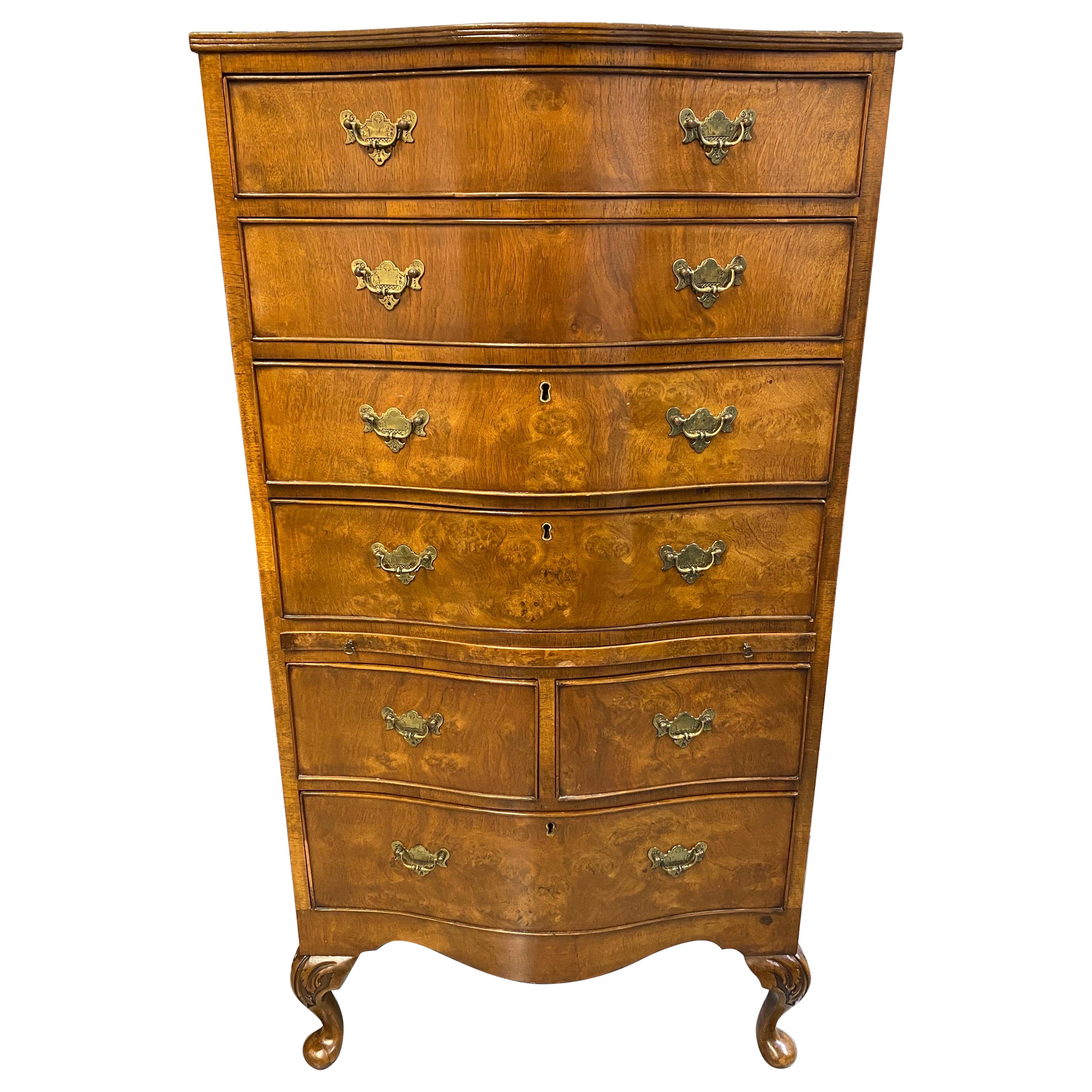 Georgian Style Serpentine Front Tall Chest of Drawers, 20th Century For Sale