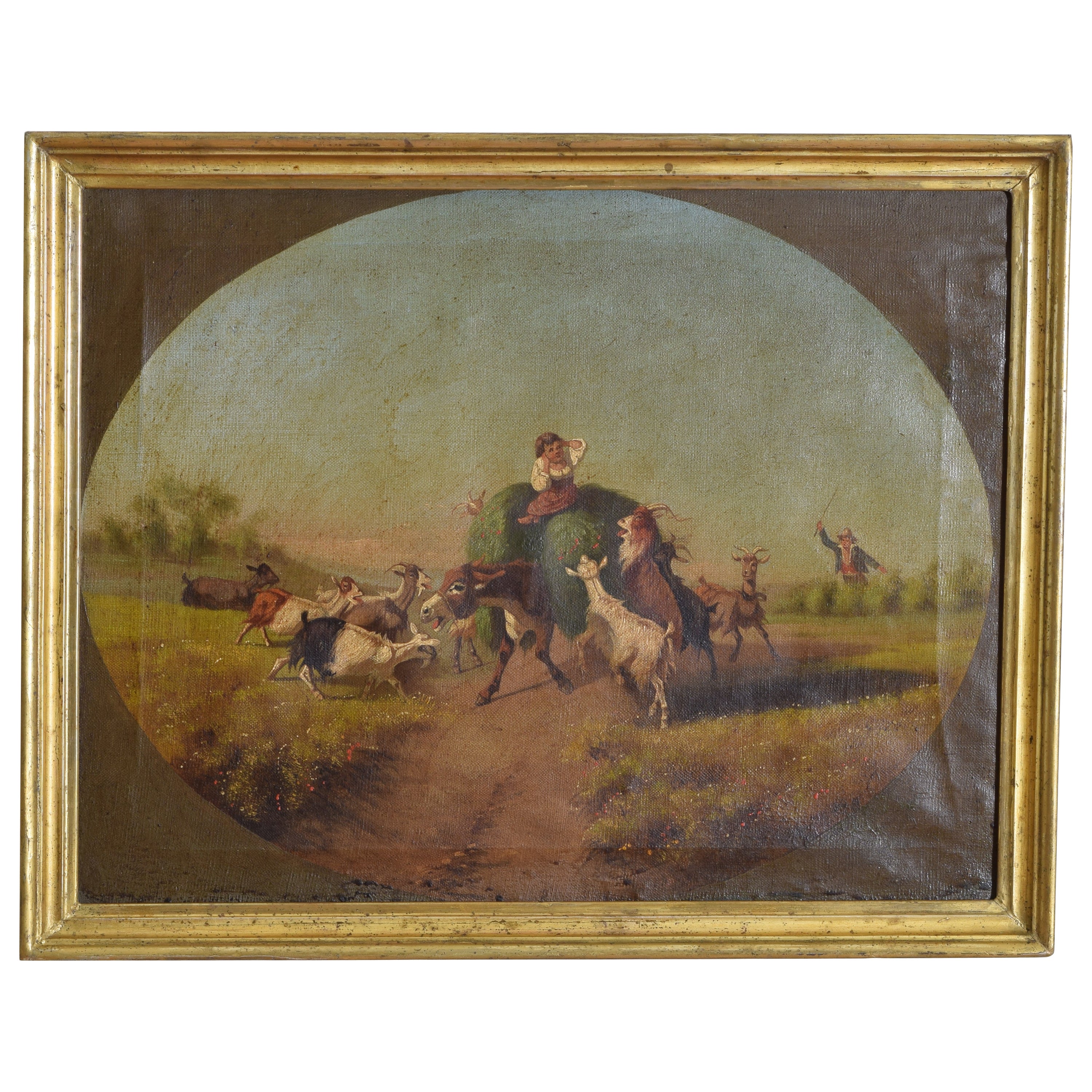 Italien, période Napoléon III, huile sur toile "Chasse à l'âne", vers 1860