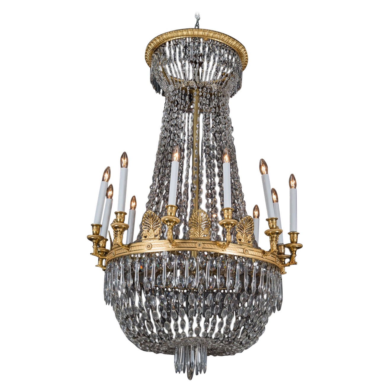 French 19th Century Empire Bronze & Crystal Chandelier with Detailed Eagles