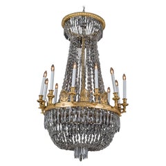 French 19th Century Empire Bronze & Crystal Chandelier with Detailed Eagles