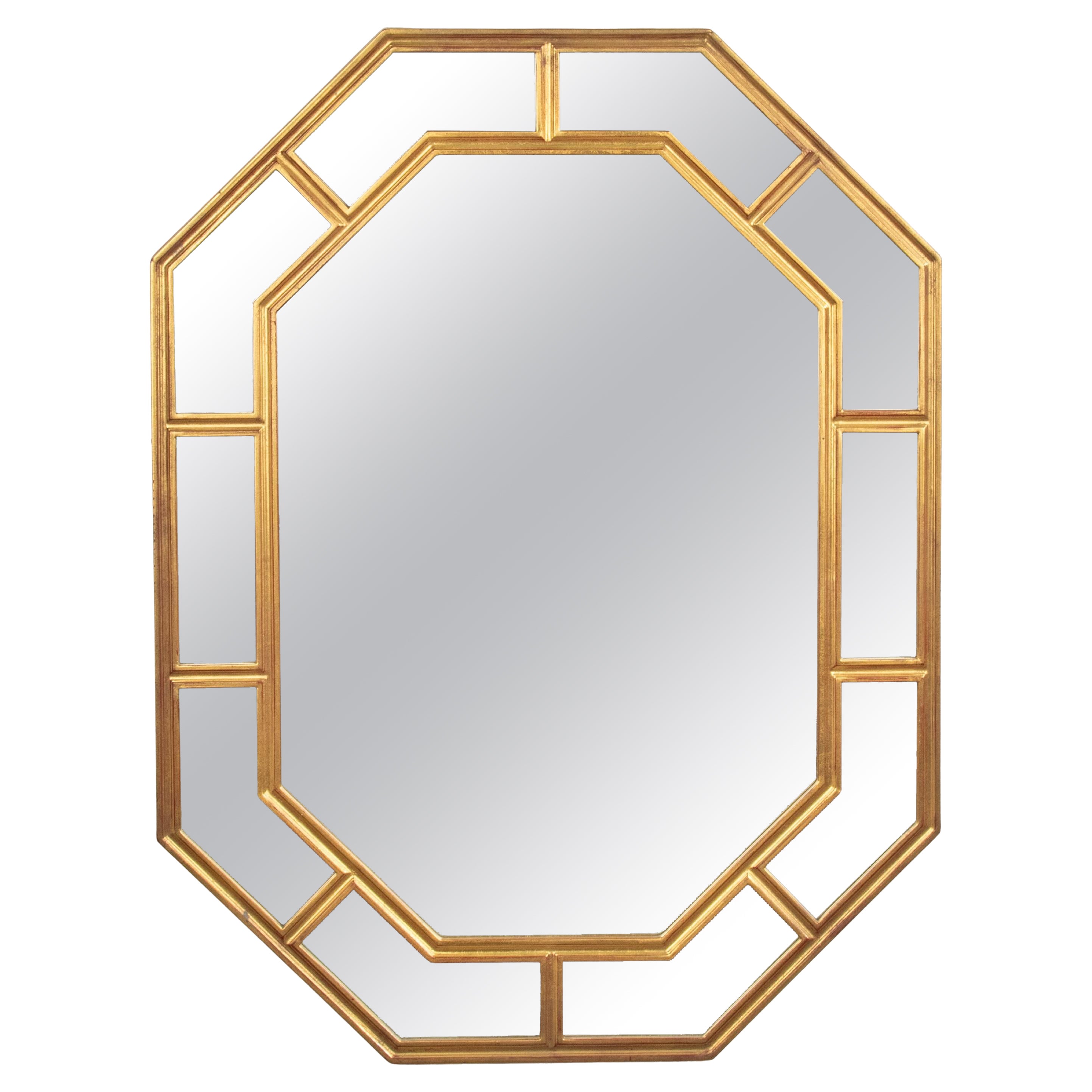 Hollywood Regency Modern Gilt Resin Octagonal Wall Mirror by DeKnudt For Sale