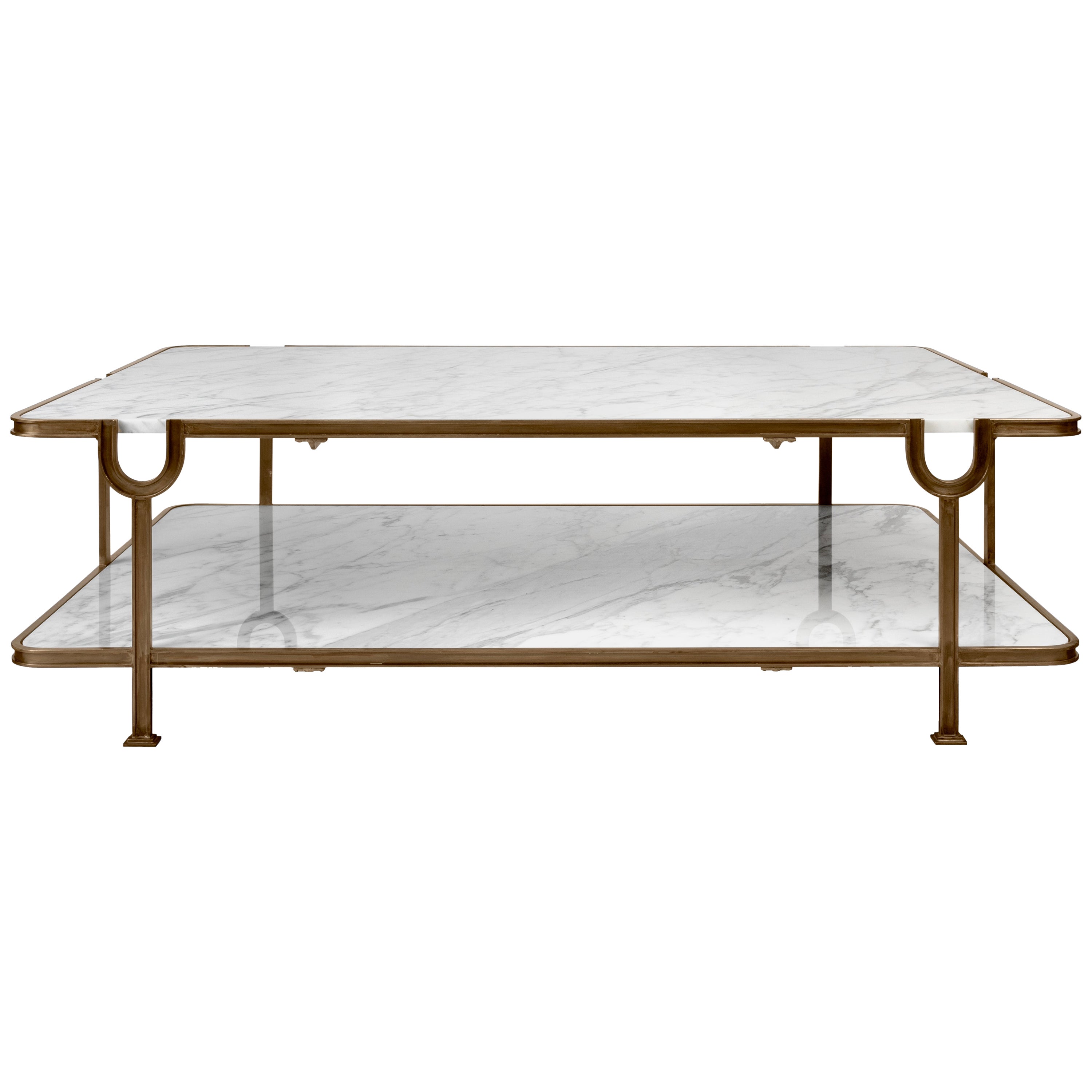 Two Story Forged Bronze and Marble Coffee Table For Sale