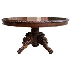 Antique French Oval Center Hunt Table Carved Black Forest Pedestal Coffee Table