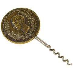 Big Carl Aubock Brass Coin Cork Screw, Bottle Opener, Austria, 1950s 1
