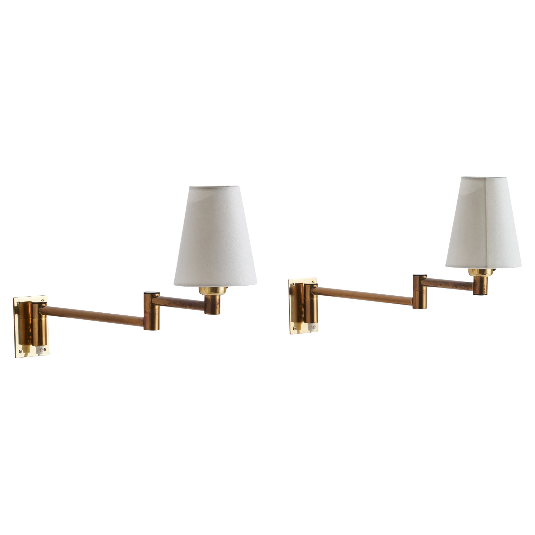 Fagerhults Belysning, Wall Lights, Brass, Sweden, 1980s For Sale