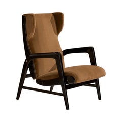 Vintage Gio Ponti, Lounge Chair, Wood, Velvet, Brass, Italy, 1937