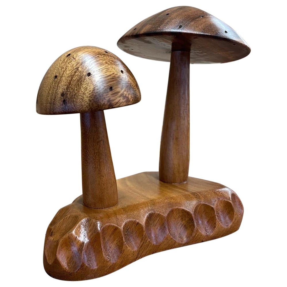 Vintage Mid Century Modern Decorative Carved Wooden Mushroom Sculpture
