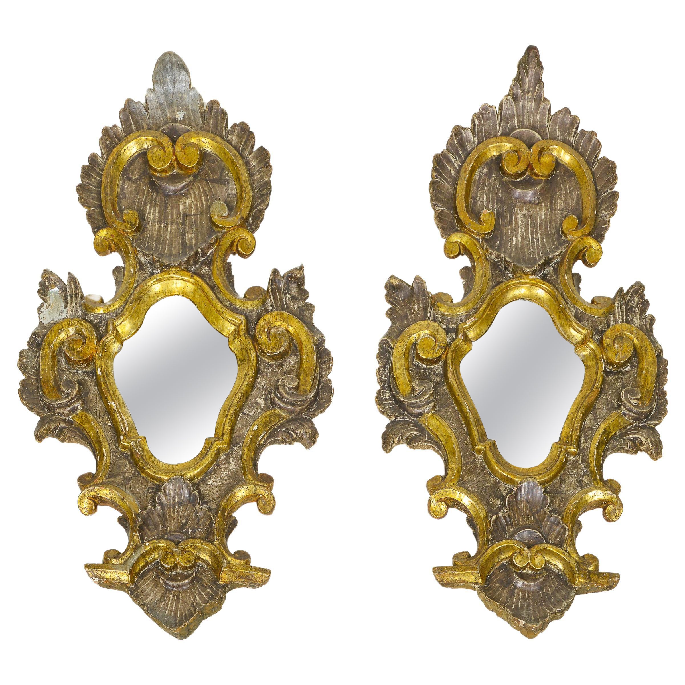 A Pair of Italian Painted and Parcel Gilt Girandoles For Sale