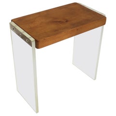 Used Lucite and Oak Stool Small Table