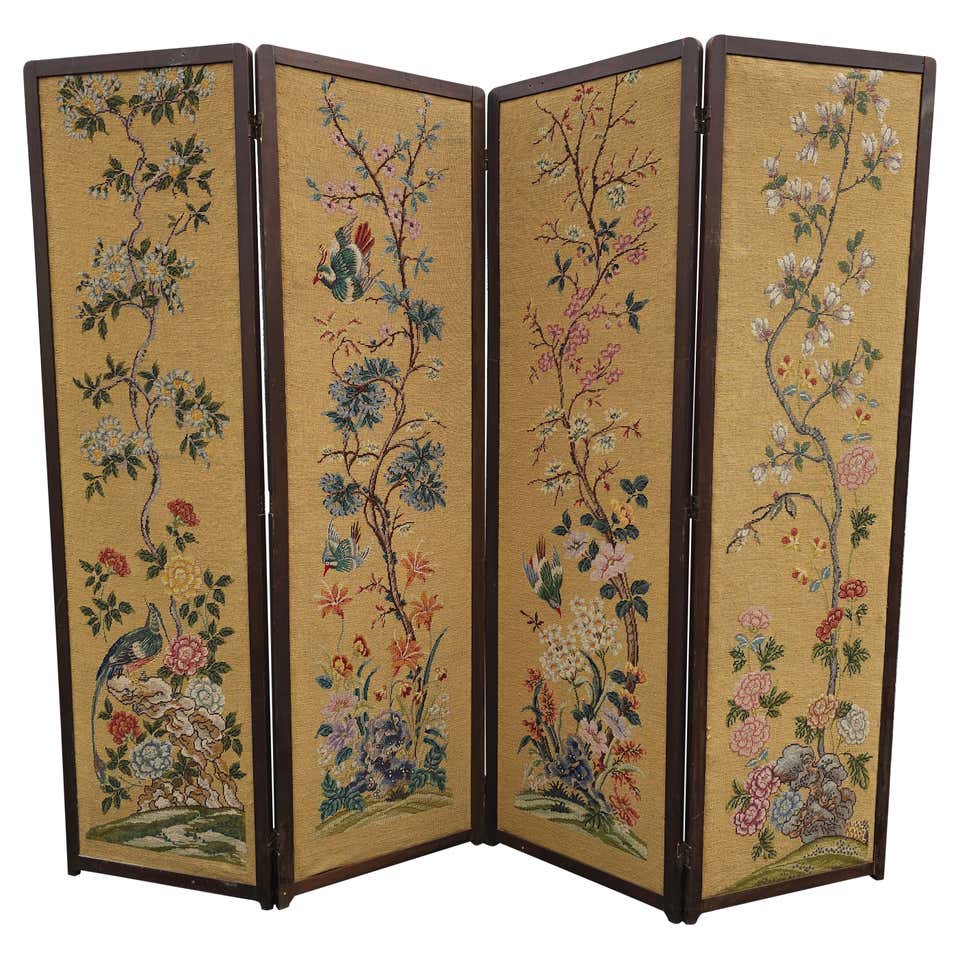 Luxurious Upholstered 4 Panel Screen with Nailheads at 1stDibs