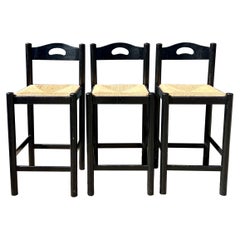 Set of 3 Rush Seat Counter Stools after Loewenstein 