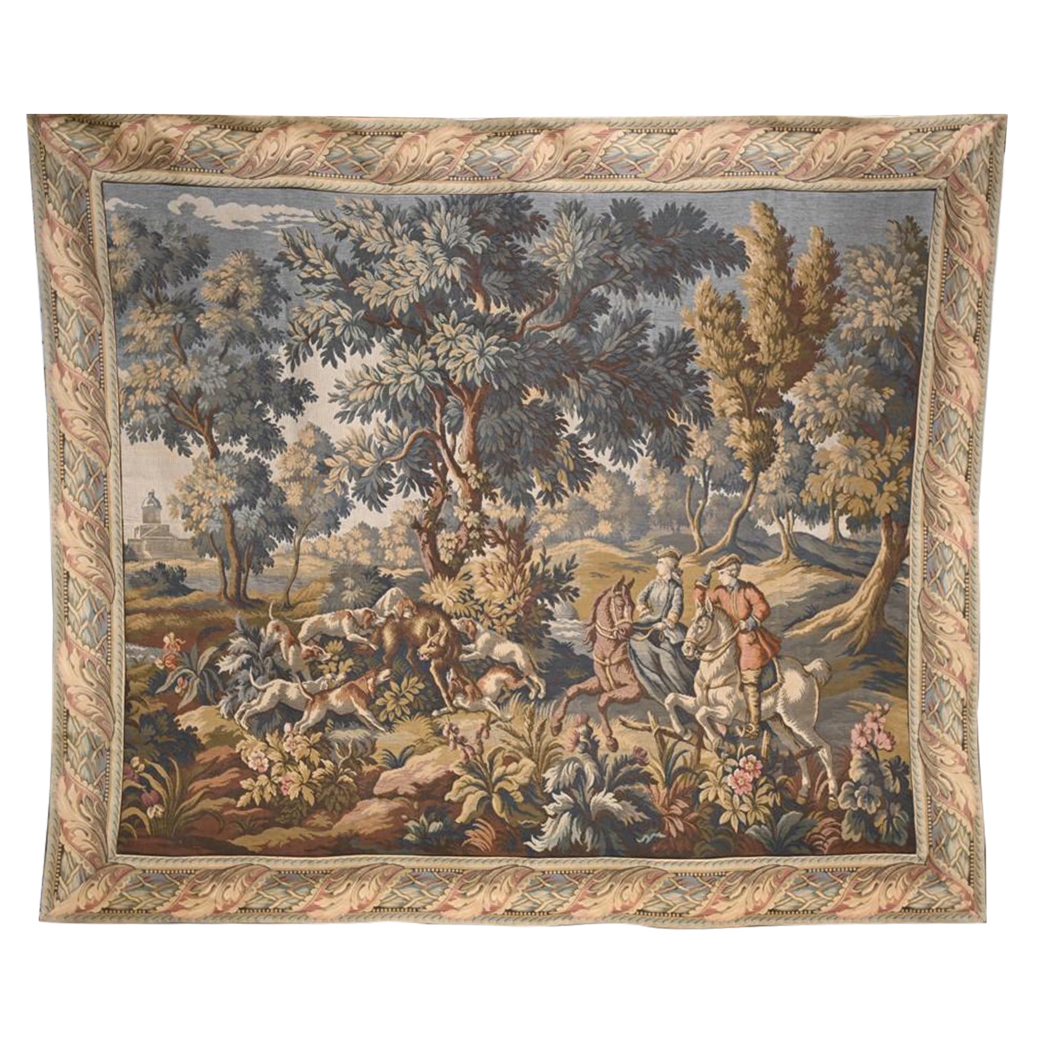Antique French Verdure Tapestry The Hunt Wall Hanging For Sale