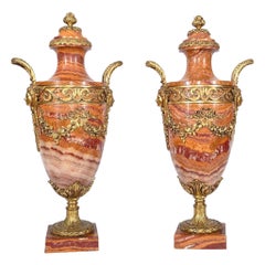 Paar französische Marmorurnen Amphora Cassolettes Empire, 1890