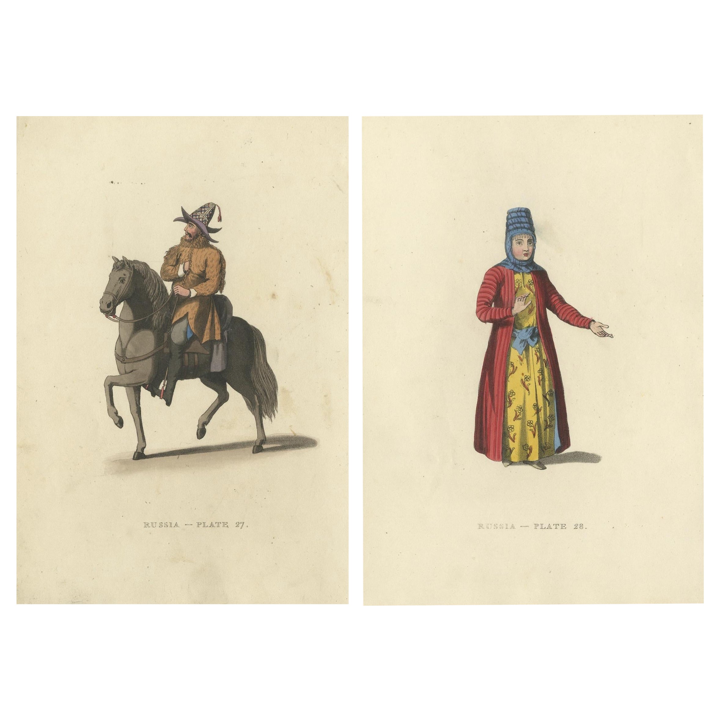 Kirghiz Elegance Engraved: A Study of 19th Century Central Asian Attire, 1814 For Sale