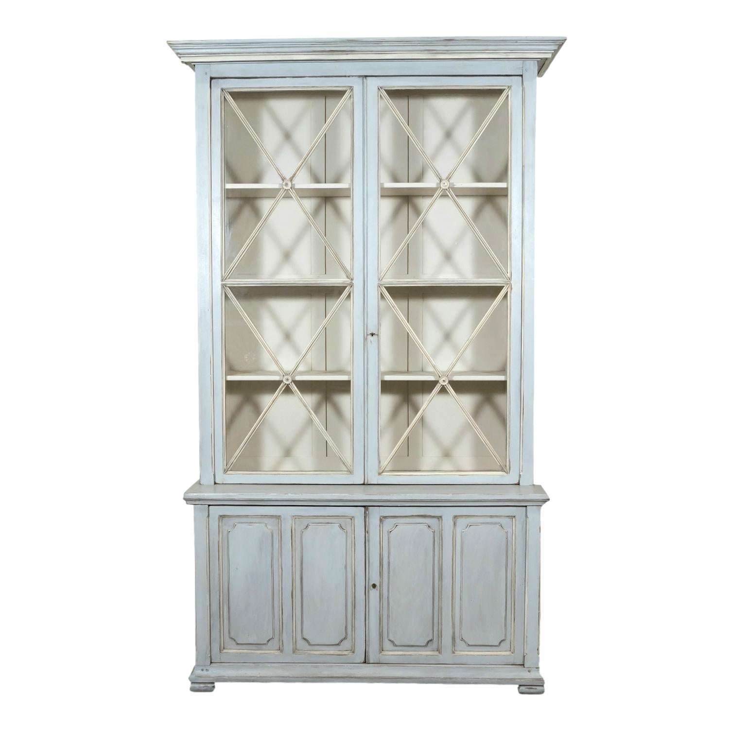 Large 19th Century French Directoire Period Painted Bookcase or Display Cabinet For Sale