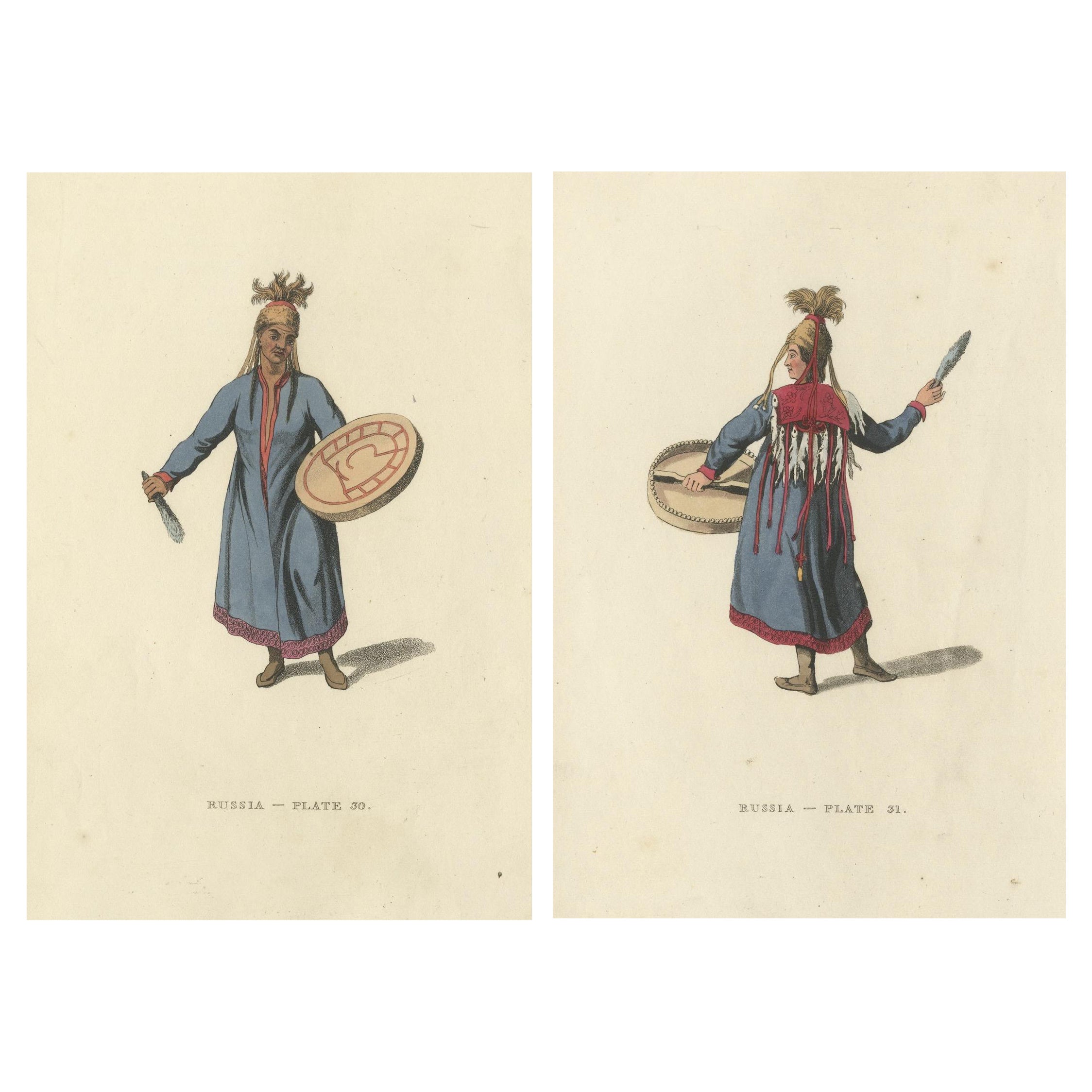 Front and Rear Views of a 19th-Century Female Siberian Shaman in Russia, 1814 For Sale