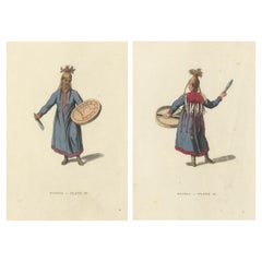 Antique Front and Rear Views of a 19th-Century Female Siberian Shaman in Russia, 1814
