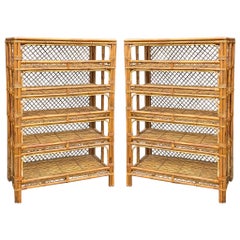 Vintage Mid-Century Organic Modern Coastal Style Bamboo Shelves / Etageres - Pair 