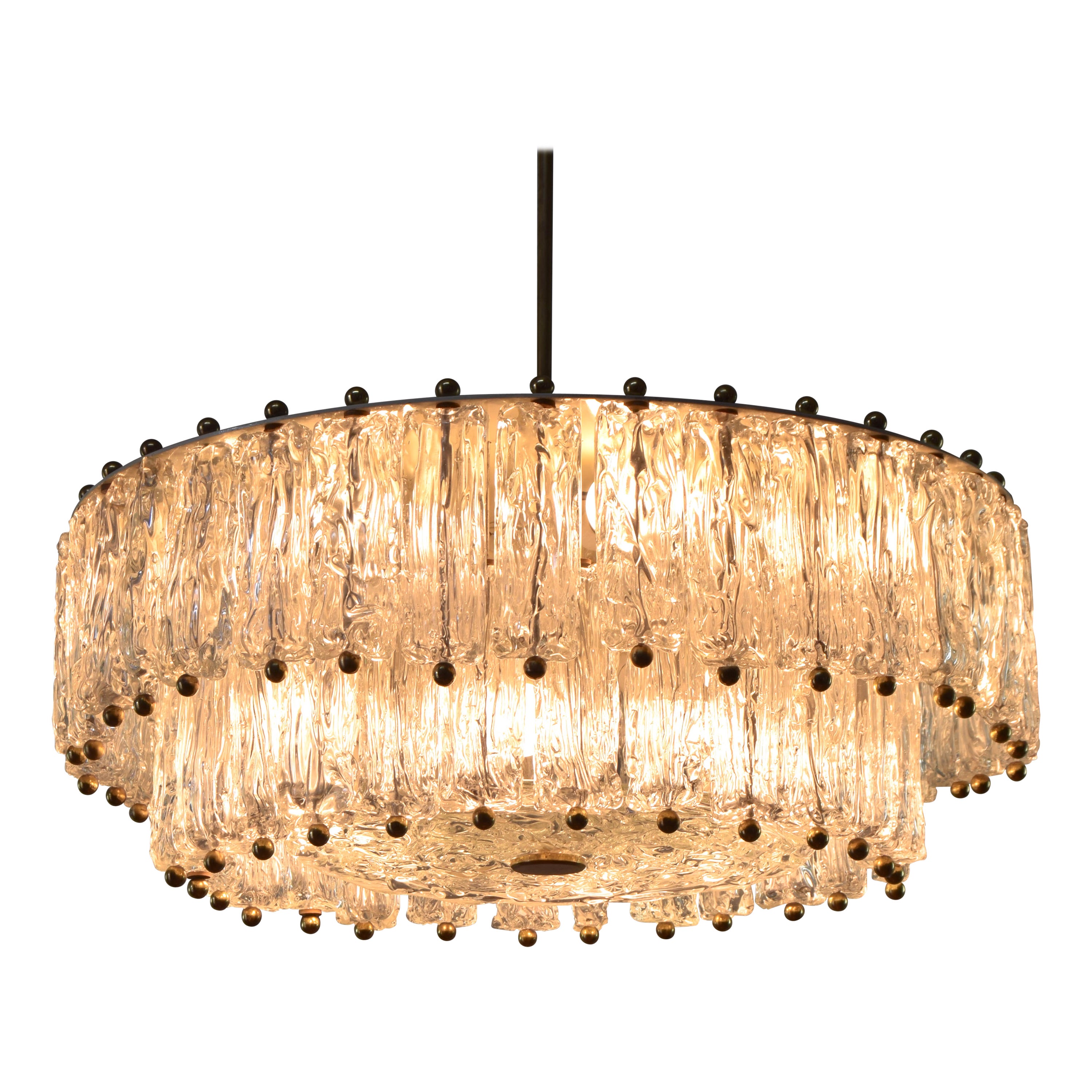 Barovier&Toso Large Mid Century Italian Modern Ice Murano Glass Chandelier For Sale