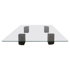 Modern Coffee Table 'Quarter', Square Glass Top, Smoked Oak, High