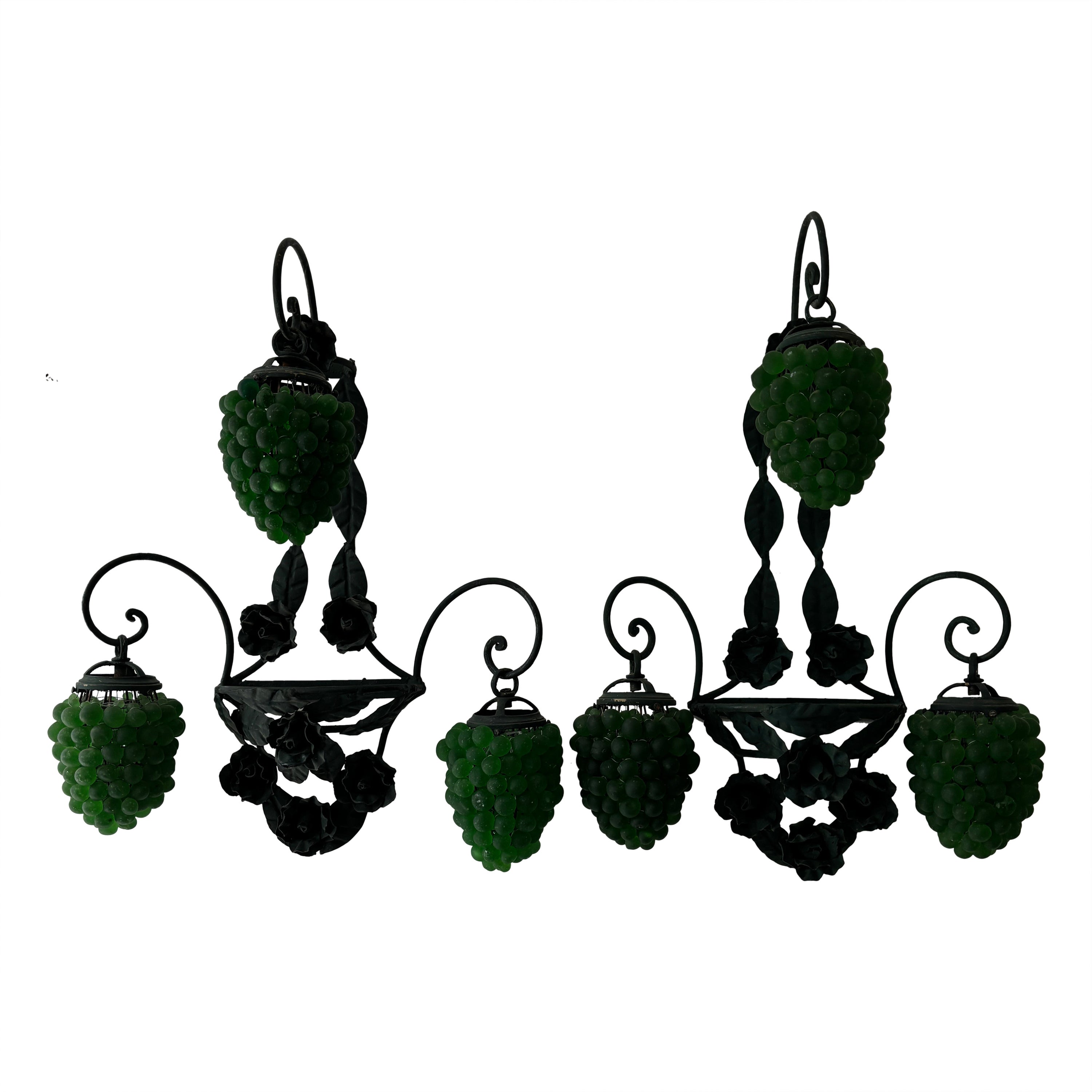 1950er Murano Riesige 3 Lights Grüne Trauben Wandleuchter Rosen Selten im Angebot