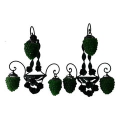 1950s Murano Huge 3 Lights Green Grape Sconces Roses Rare