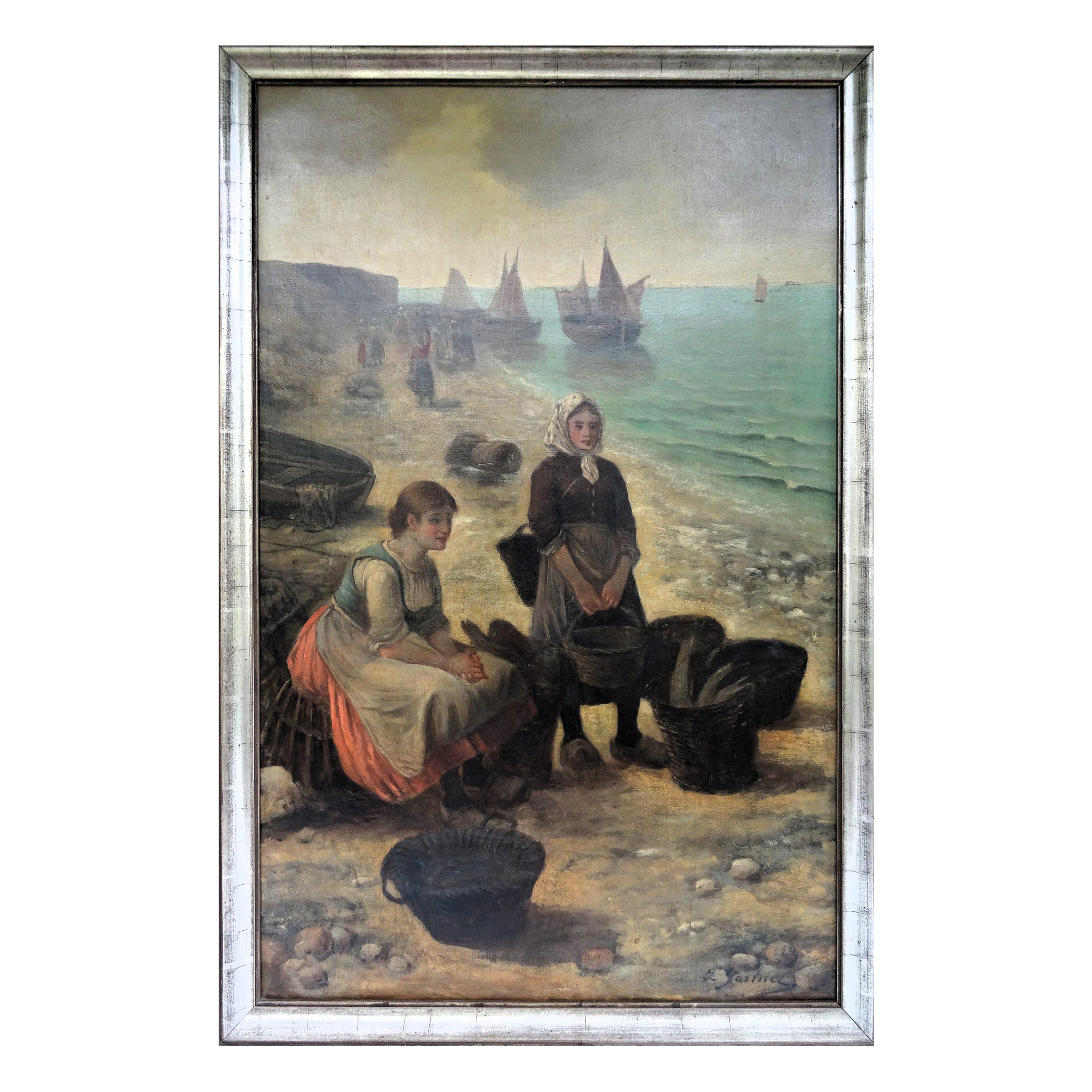 Ölgemälde LOUIS GARTNER "Frauen am Strand" um 1880 For Sale