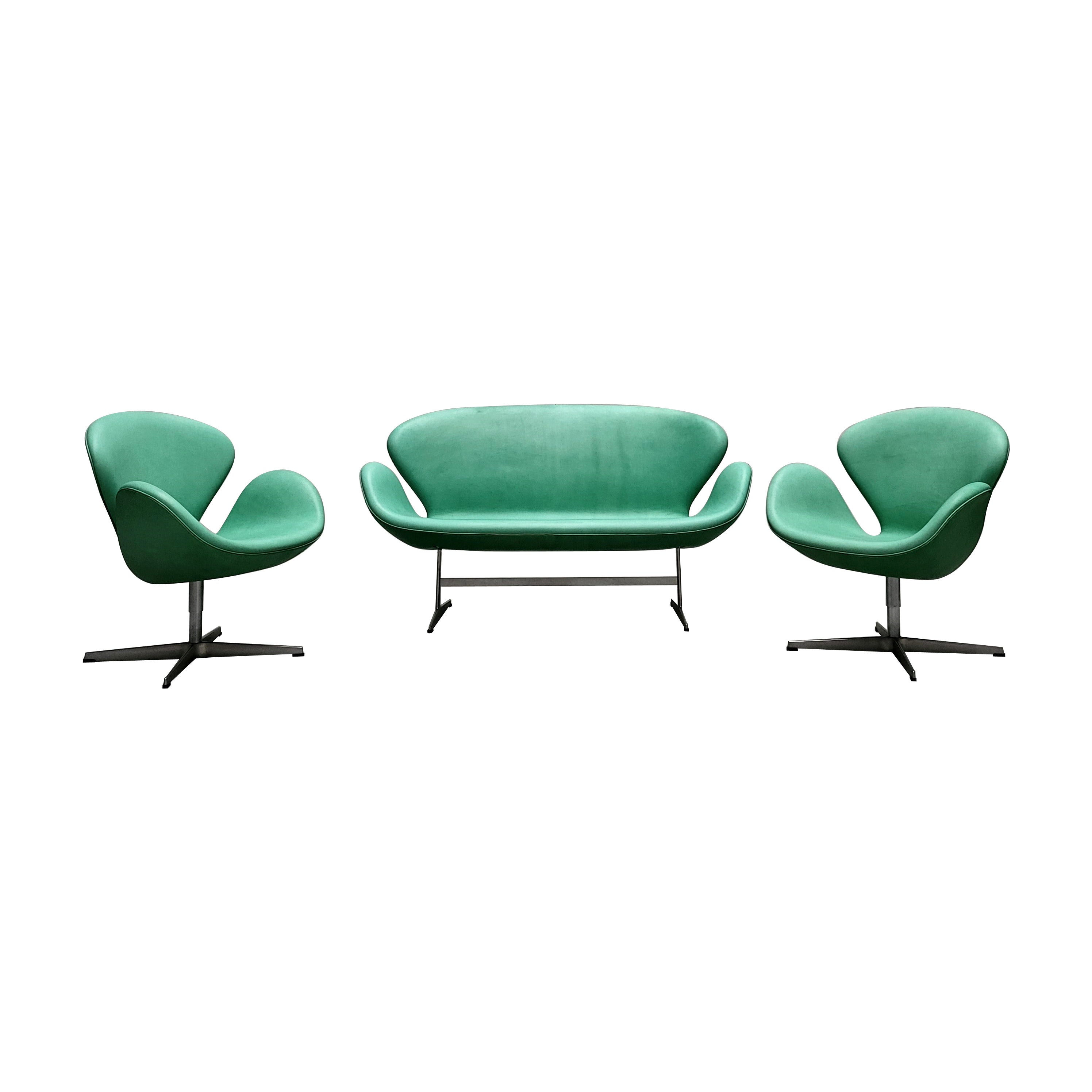 Mintgrünes Swan Sofa & 2x Stuhl von Arne Jacobsen für Fritz Hansen