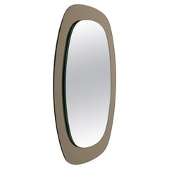 Midcentury Cristal Art Oval Wall Mirror with Smoked Frame, Italy 1960s