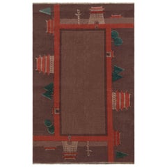 Vintage Chinese Art Deco Botanic Handmade Wool Rug