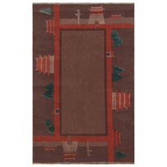 Chinese Art Deco Botanic Handmade Wool Rug