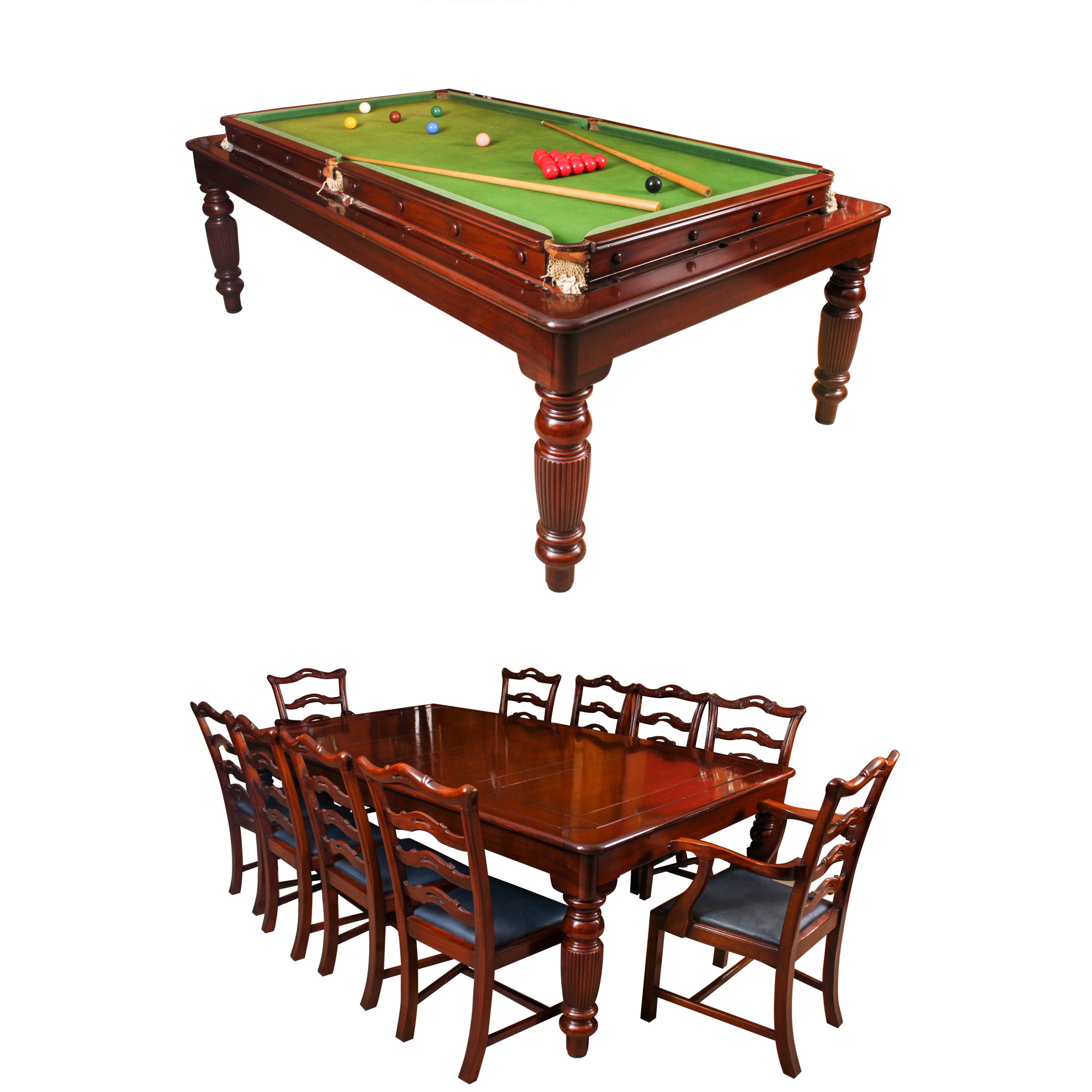 Antique 7ft Victorian Rollover Snooker / Dining Table and Chairs 19th Century