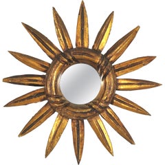 Specchio Mini Sunburst spagnolo in legno d'orato