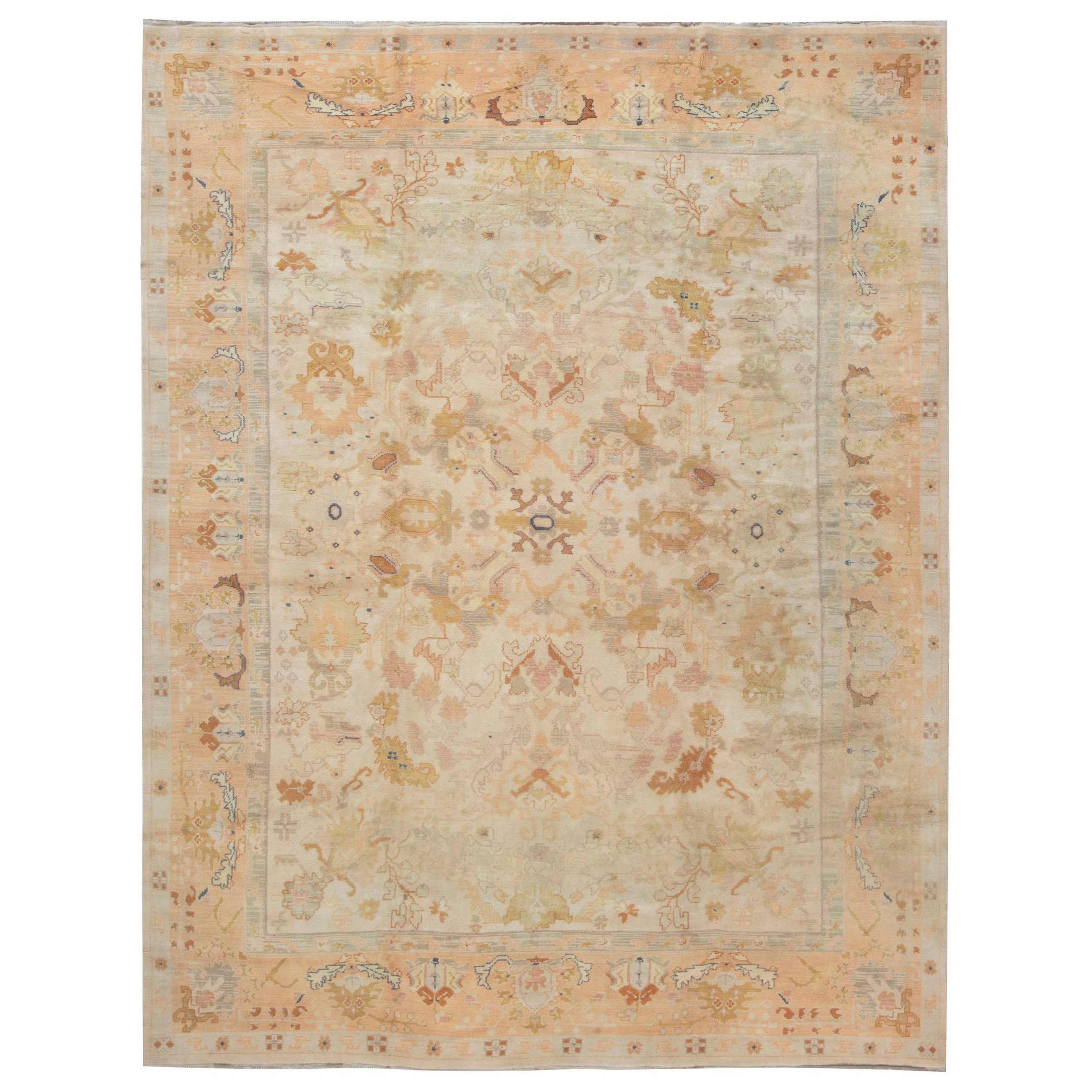 Midcentury Spanish Beige Hand Knotted Wool Rug For Sale