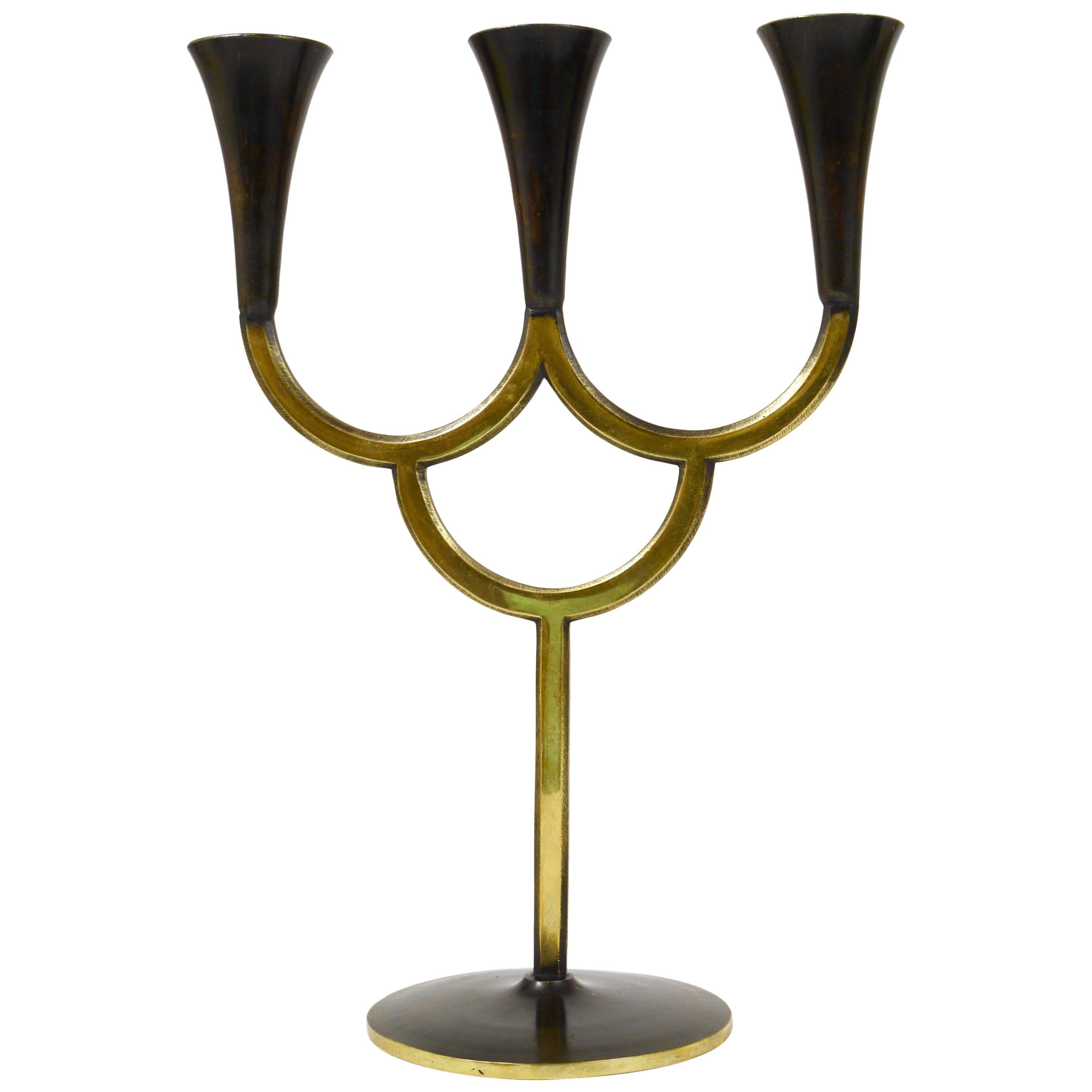 Richard Rohac Brass Candelabra Mid-Century Candle Holder, Vienna, Austria, 1950s For Sale