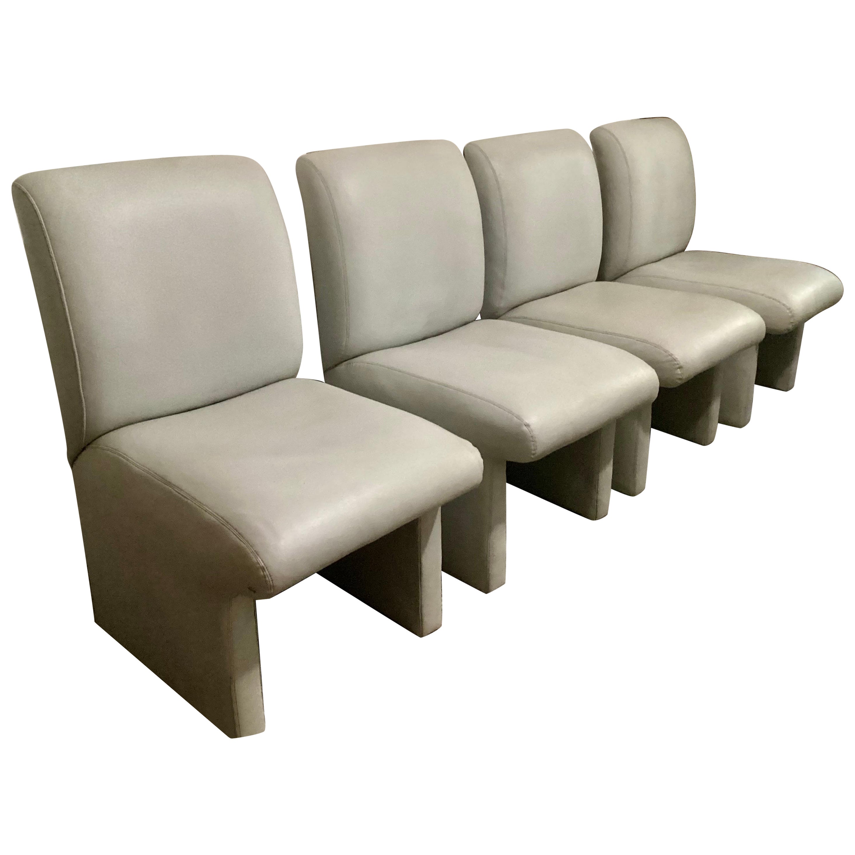 Late 20th Century Set of 4 Italian Post Modern Leather Dining Chairs For Sale