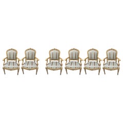 Anciens fauteuils italiens Louis XVI en bois doré, ensemble de six fauteuils en tissu de soie Florentine 