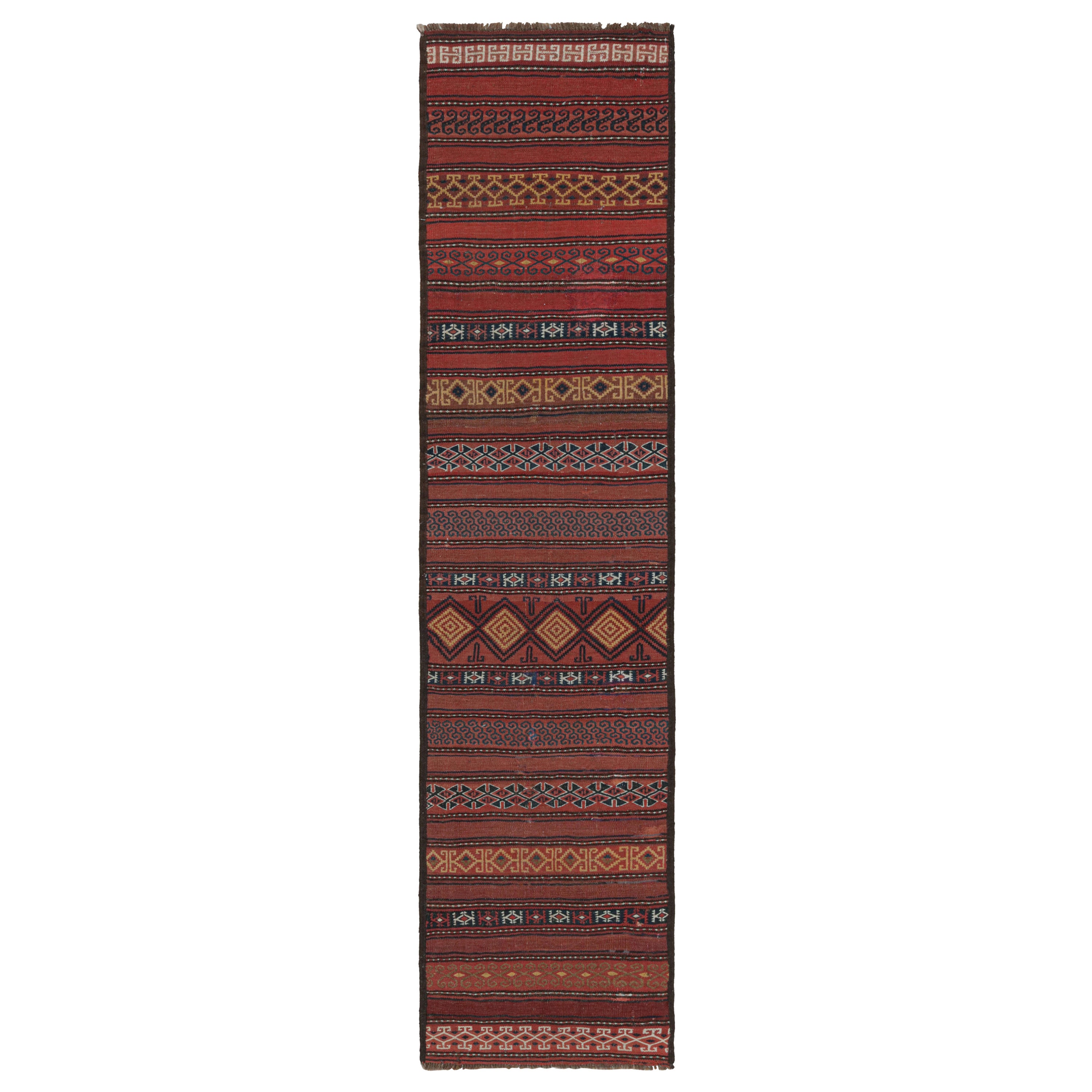 Vintage Kilim Runner Rug in Brick Red with Geometric Patterns, from Rug & Kilim For Sale