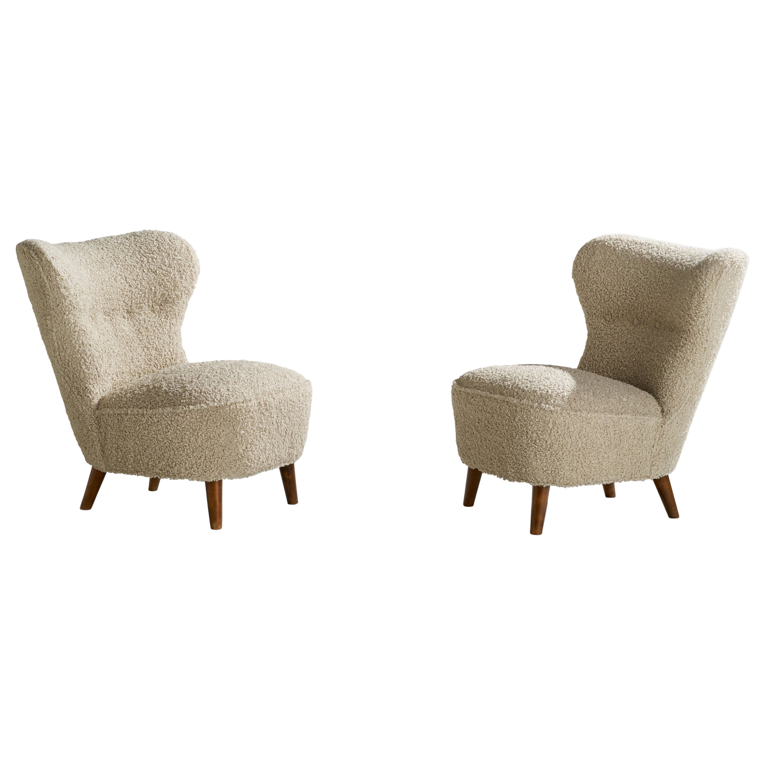 Swedish Designer, Slipper Chairs, Oak, Fabric, Sweden, 1940s For Sale