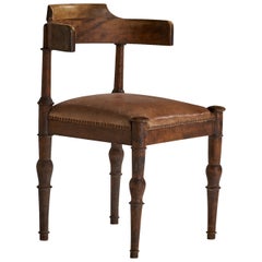 Antique Thorvald Bindesbøll, Side Chair, Leather, Wood, Denmark, 1900